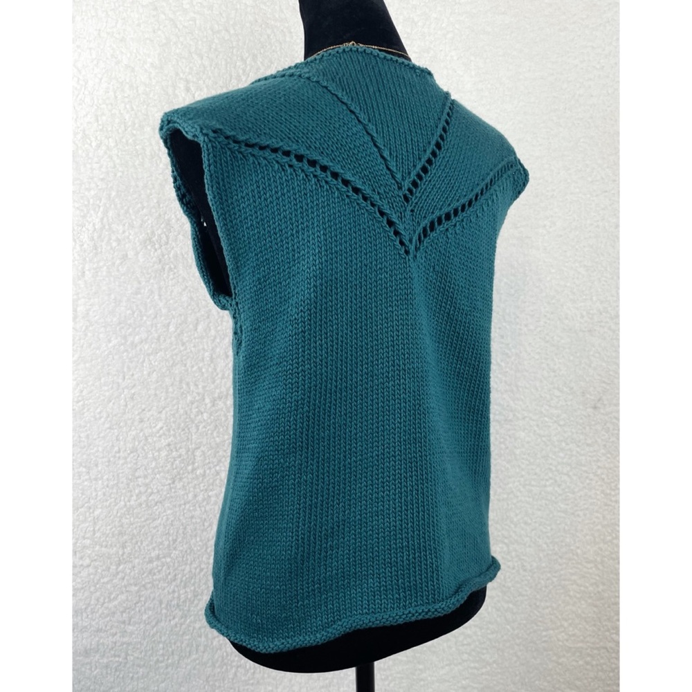 Handmade Teal Knit Sleeveless Blouse, M - Picture 5 of 10